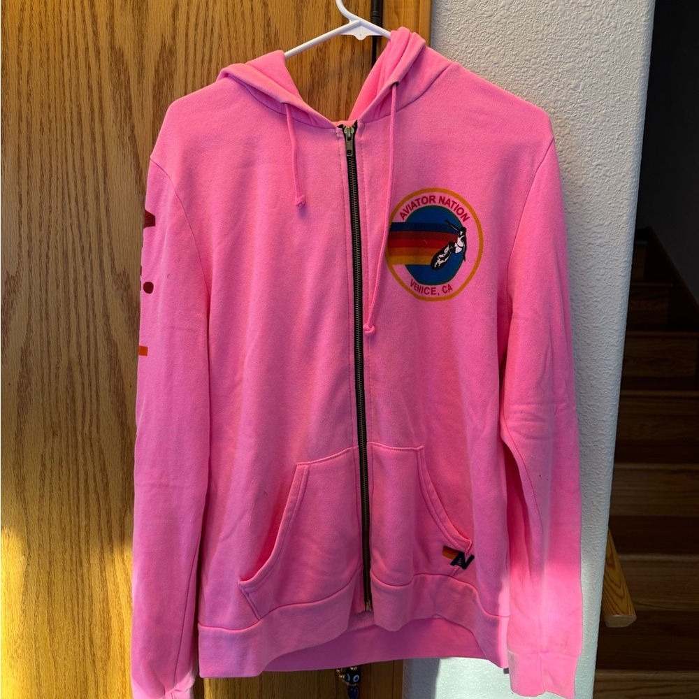 Aviator Nation Pink Zip-Up Hoodie with Logo